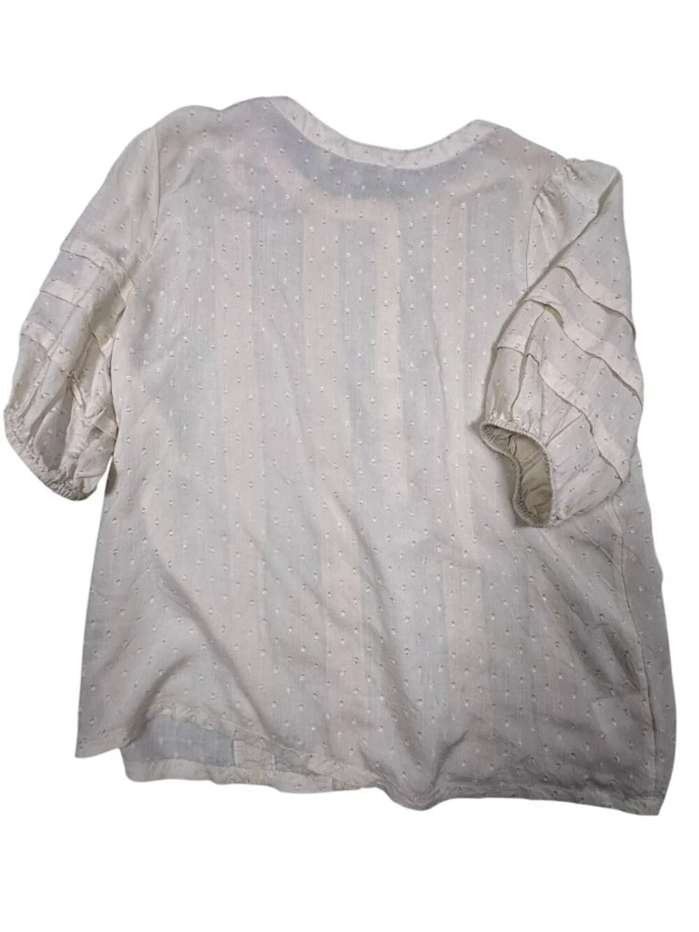 Loft Ivory Textured Blouse Embroidered Details Puff Sleeves Womens Small